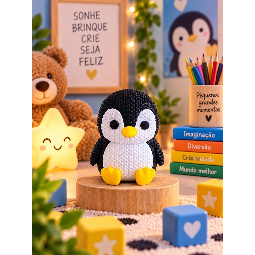 Pinguim Decorativo 3D Estilo Amigurumi Miniatura Fofa para Decoração Quarto Presente