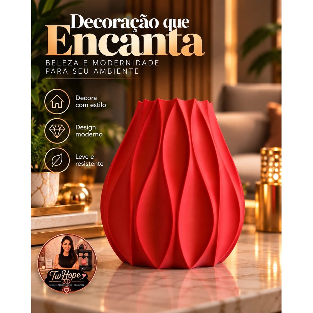Vaso Decorativo Design Orgânico Ondulado Moderno em Impressão 3D para Sala