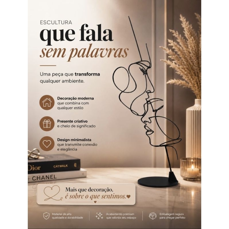 Escultura Decorativa Abstrata Face a Face – Estilo Minimalista