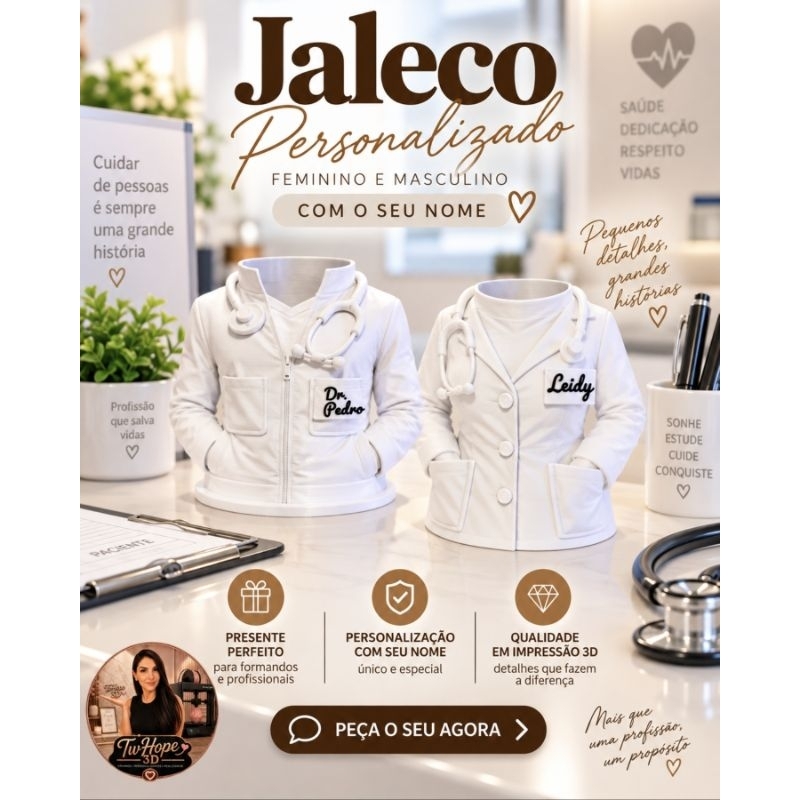 Porta‑canetas em formato de jaleco — personalizado para profissionais da saúde