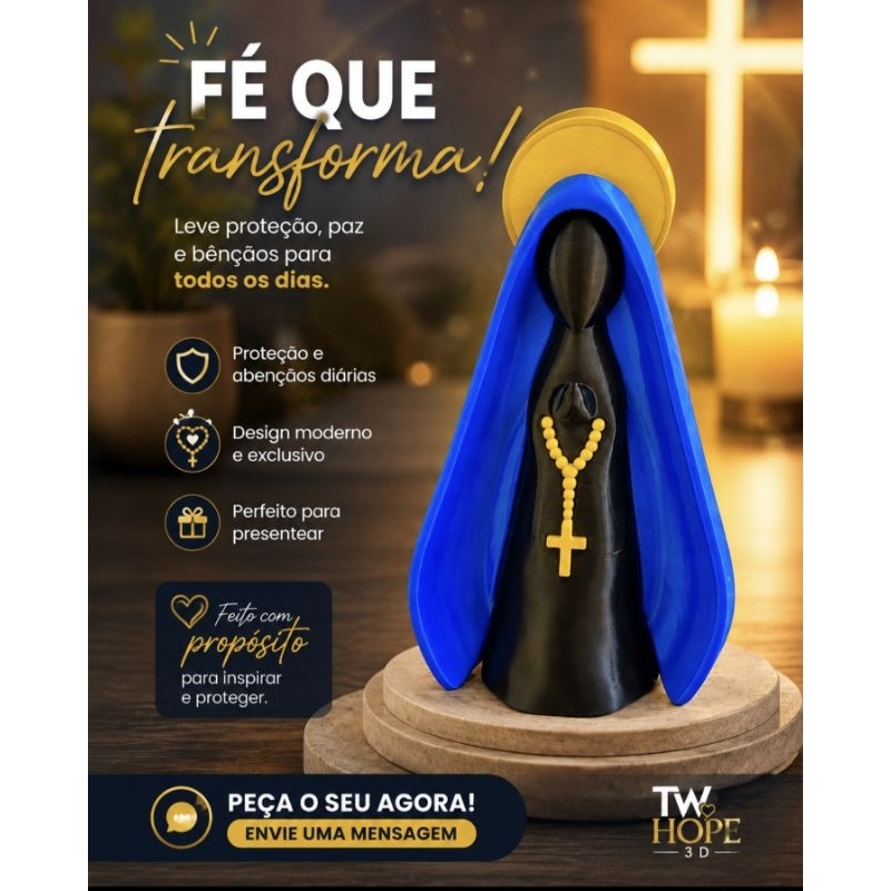 Imagem Nossa Senhora Aparecida Decorativa Religiosa Cristã para Mesa Presente
