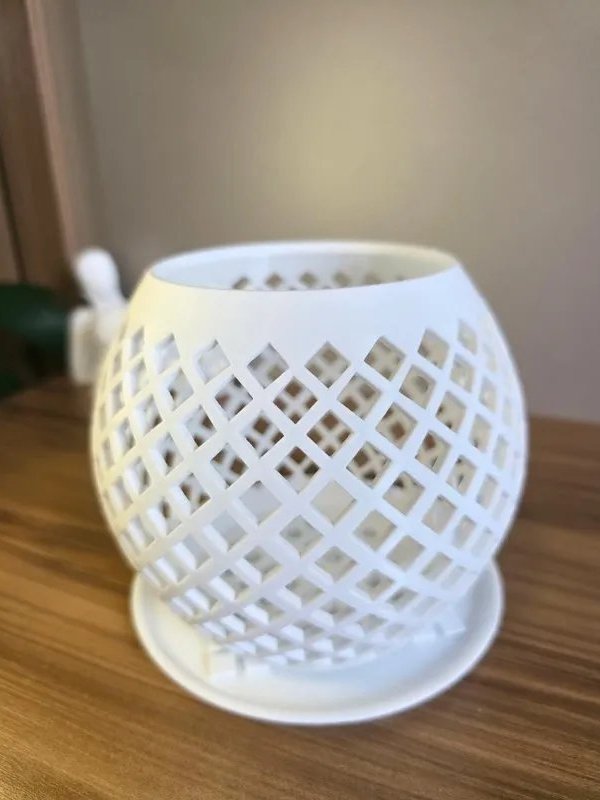 Vaso Decorativo Vazado com Prato em Impressão 3D para Suculentas e Cactos