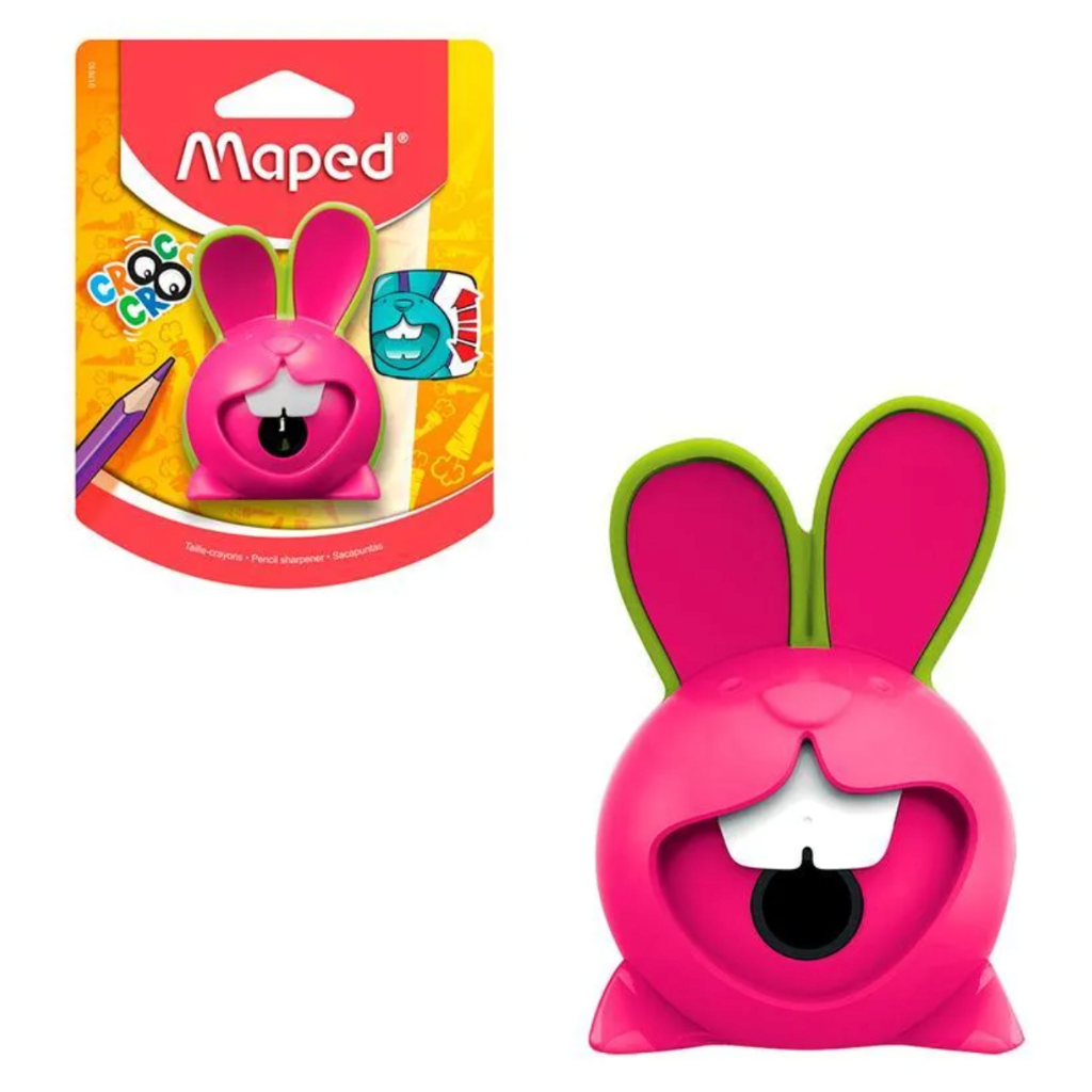 Apontador Infantil Coelhinho Maped Croc Cro com Depósito Rosa Escolar Fofo Criativo