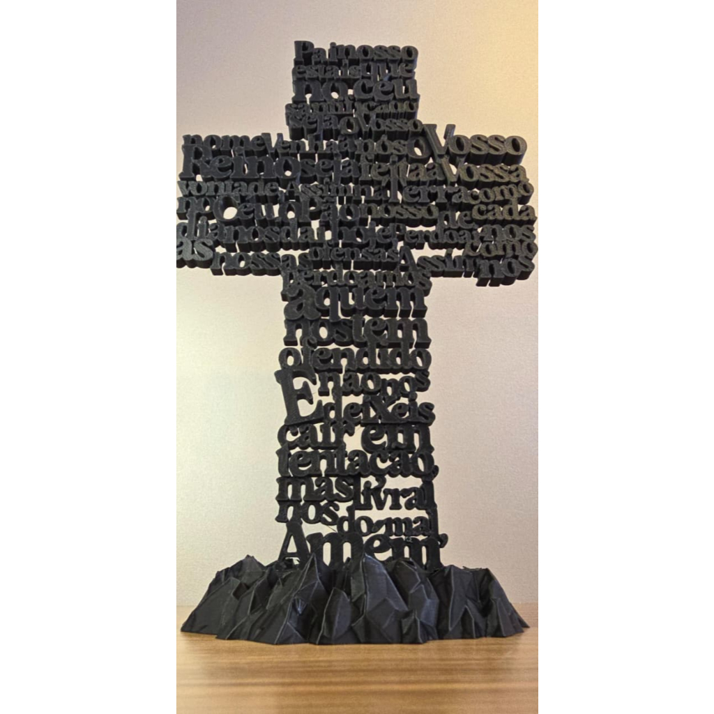 Cruz Pai Nosso Decorativa Religiosa Cristã em Impressão 3D para Mesa Presente