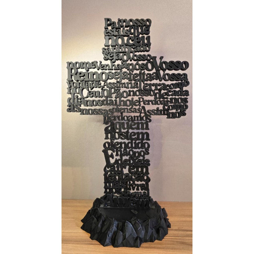 Cruz Pai Nosso Decorativa Religiosa Cristã em Impressão 3D para Mesa Presente