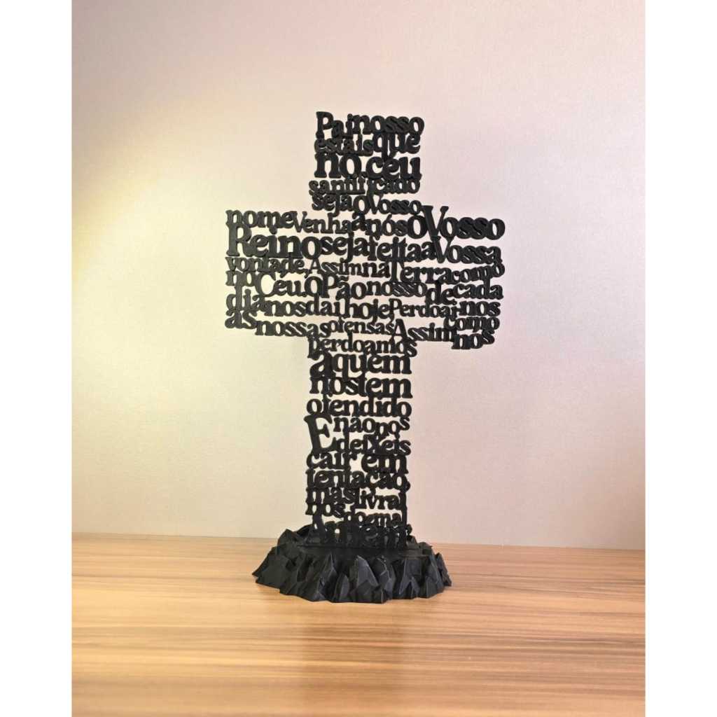 Cruz Pai Nosso Decorativa Religiosa Cristã em Impressão 3D para Mesa Presente