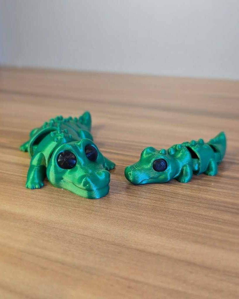 Jacaré Articulado 3D Kit Pai e Filhote Fidget Sensorial Antiestresse