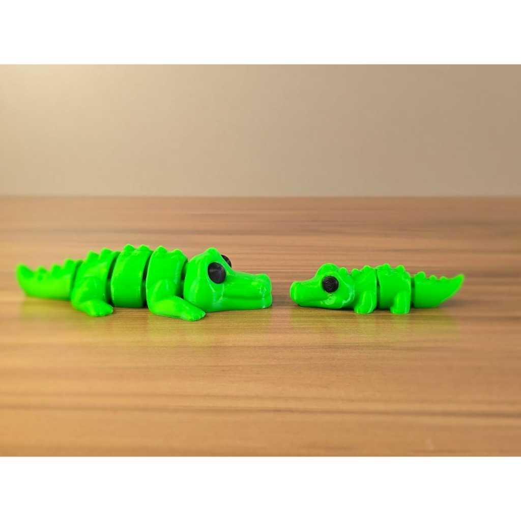 Jacaré Articulado 3D Kit Pai e Filhote Fidget Sensorial Antiestresse Flexível