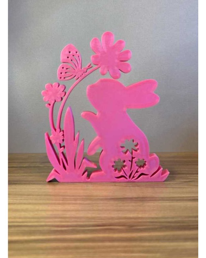Coelho Decorativo 3D Páscoa Coelhinho com Flores Decoração Impressão 3D