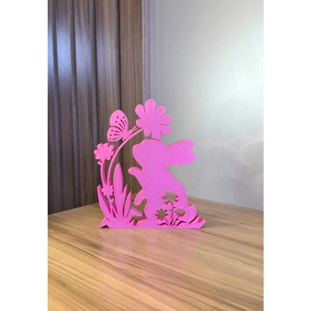 Coelho Decorativo 3D Páscoa Coelhinho com Flores Decoração Impressão 3D