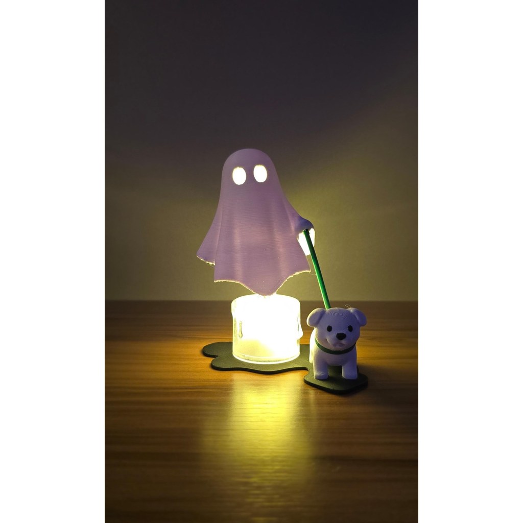 Escultura Fantasma com Cachorro Luminária Decorativa 3D Design Criativo para Mesa Quarto