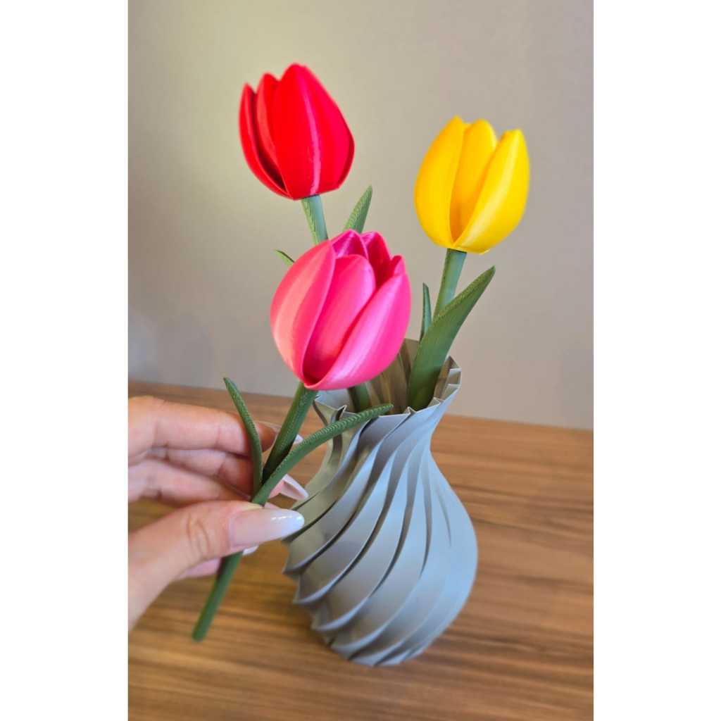 Tulipa Decorativa 3D 19,5cm 22,5cm 24cm Flor Artificial (Vaso e Flores Vendidos Separadamente)