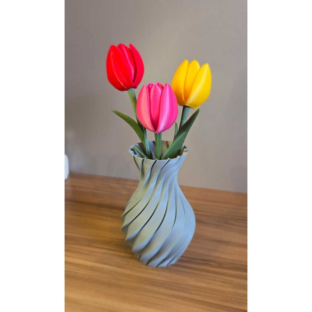 Tulipa Decorativa 3D 19,5cm 22,5cm 24cm Flor Artificial (Vaso e Flores Vendidos Separadamente)
