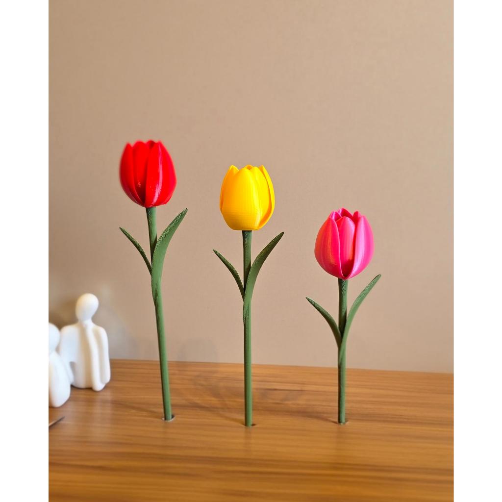 Tulipa Decorativa 3D 19,5cm 22,5cm 24cm Flor Artificial (Vaso e Flores Vendidos Separadamente)