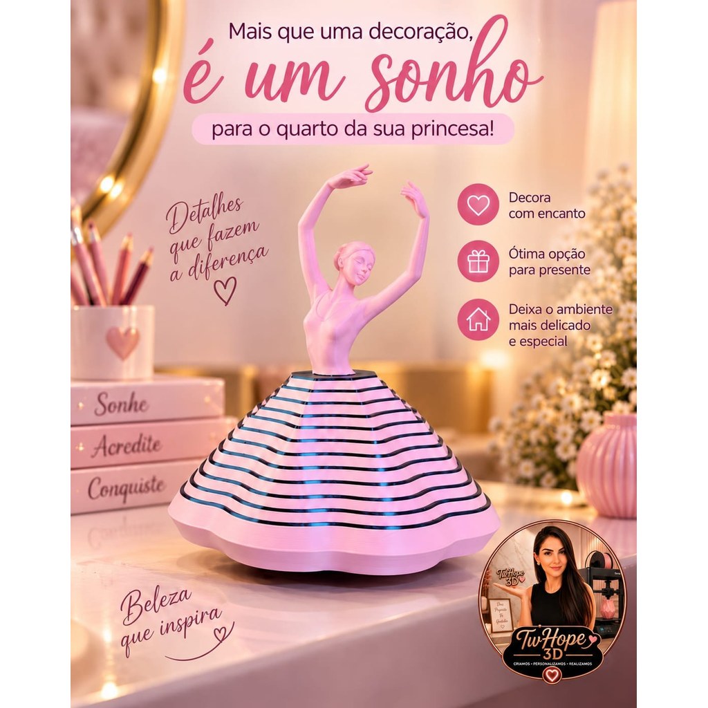 Escultura Bailarina Sensorial Decorativa Moderna Estatueta 3D Design Elegante para Mesa e Ambiente