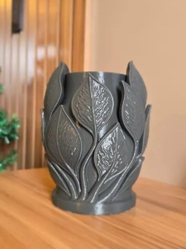 Vaso Decorativo com Folhas em Alto Relevo para Mesa Sala Estante Escritório