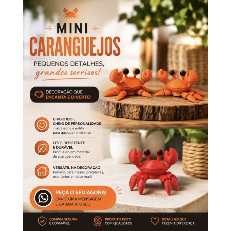 Escultura Decorativa Caranguejo Articulado – Impressão 3D