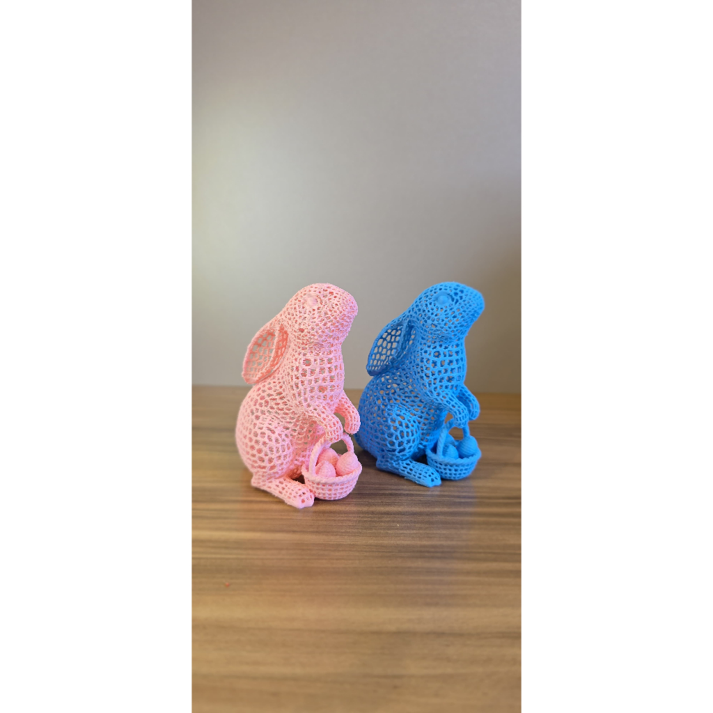 Coelho Decorativo Vazado com Cesta | Escultura Coelho Páscoa em Impressão 3D | Decoração Mesa Sala Estante