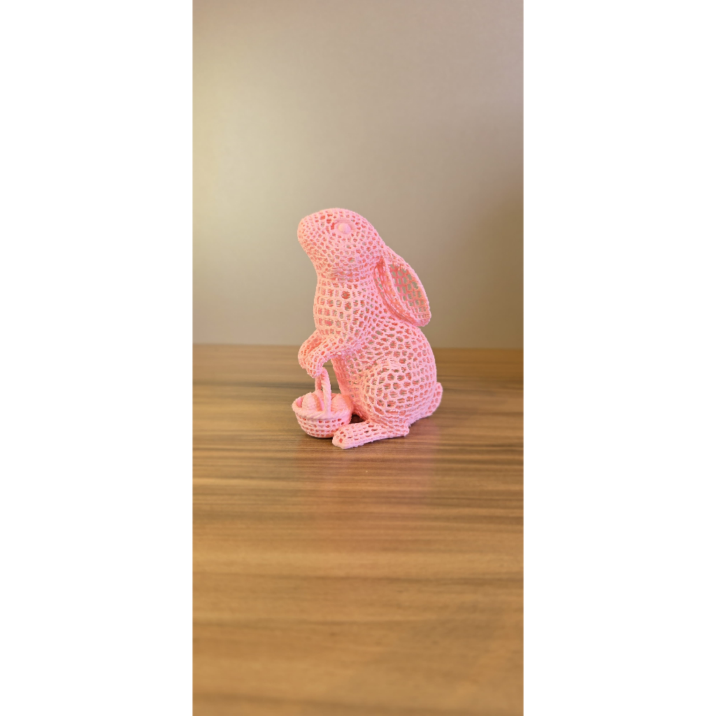 Coelho Decorativo Vazado com Cesta | Escultura Coelho Páscoa em Impressão 3D | Decoração Mesa Sala Estante