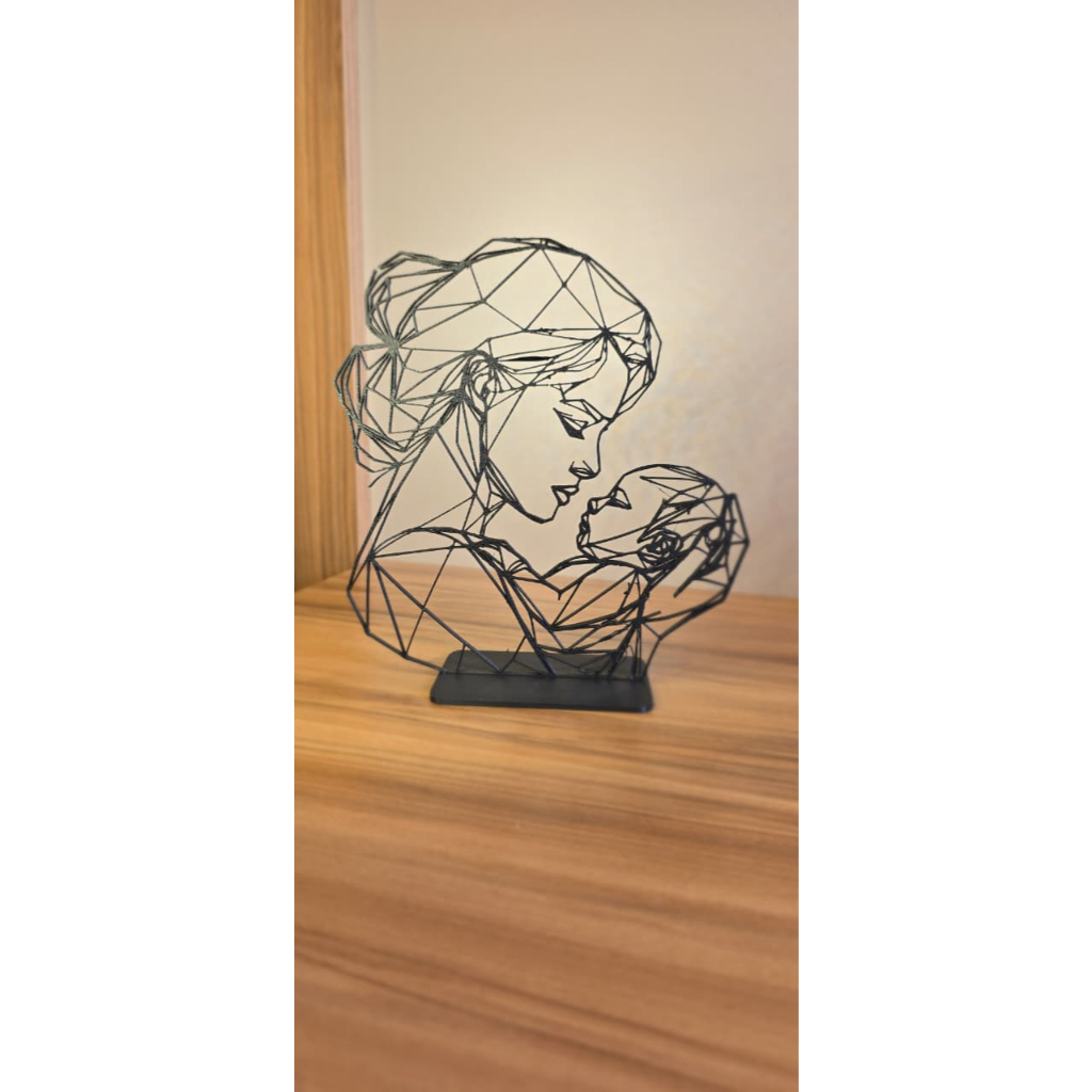 Escultura Mãe e Filho Geométrica Decorativa | Arte Moderna em Impressão 3D