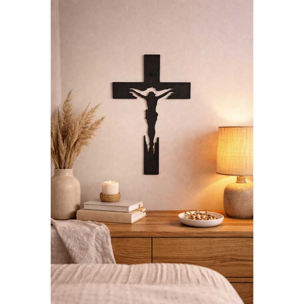 Cruz de Parede Decorativa com Cristo | Decoração Religiosa Católica em Impressão 3D