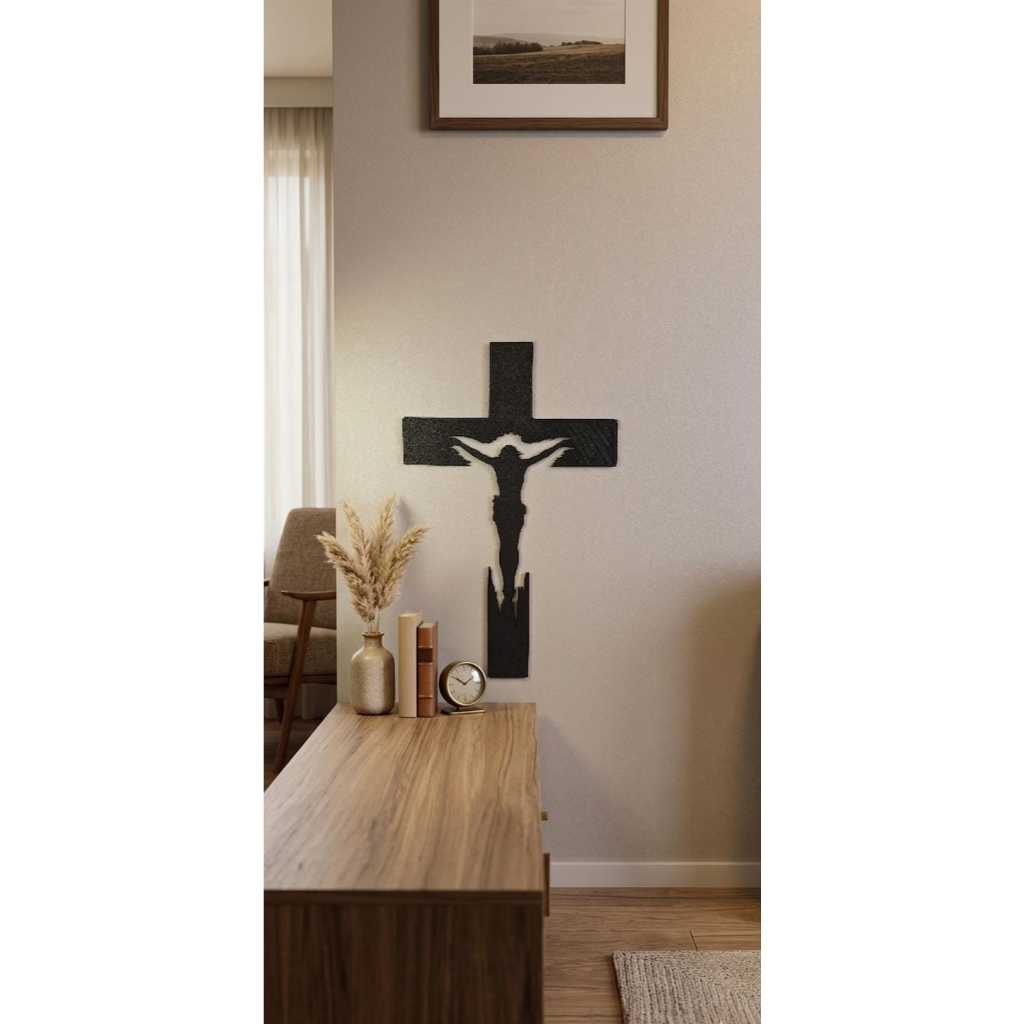 Cruz de Parede com Cristo Decorativa Religiosa Cristã em Impressão 3D