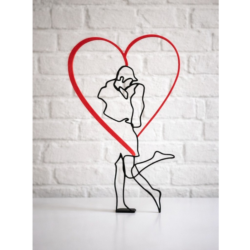 Escultura Casal Apaixonado Coração Decorativo 3D Minimalista Romântico Presente