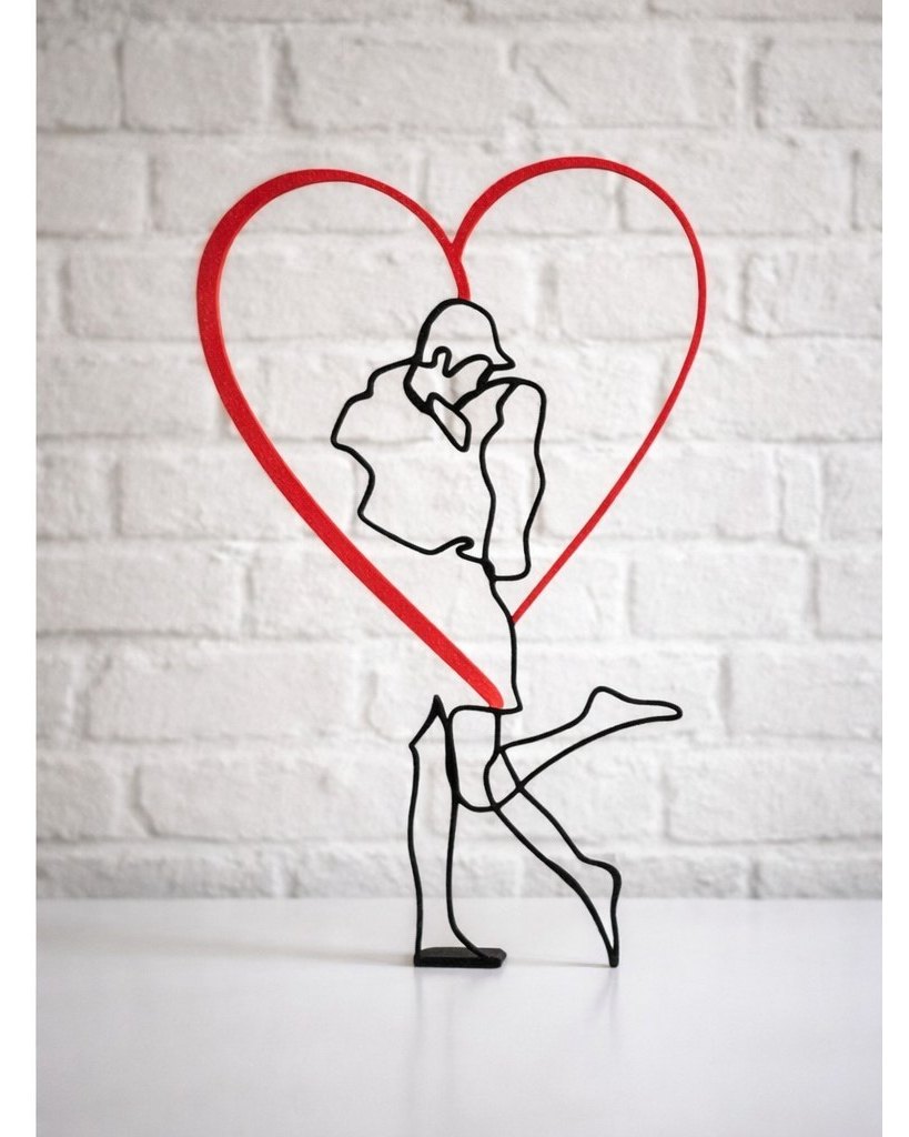 Escultura Casal Apaixonado Coração Decorativo 3D Minimalista Romântico Presente
