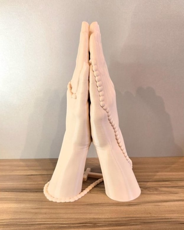 Escultura Mãos em Oração Decorativa 3D com Terço Religiosa Elegante para Sala Mesa