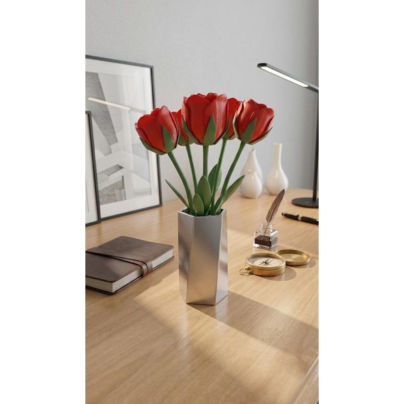 Rosa Vermelha Decorativa Impressão 3D Design Moderno Flor Artificial para Mesa e Ambiente