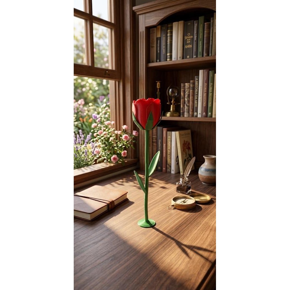 Rosa Vermelha Decorativa Impressão 3D Design Moderno Flor Artificial para Mesa e Ambiente