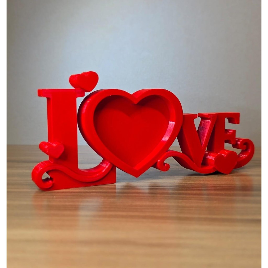 Porta Retrato LOVE Vermelho Decoração Romântica Presente Namorados Casamento Impressão 3D