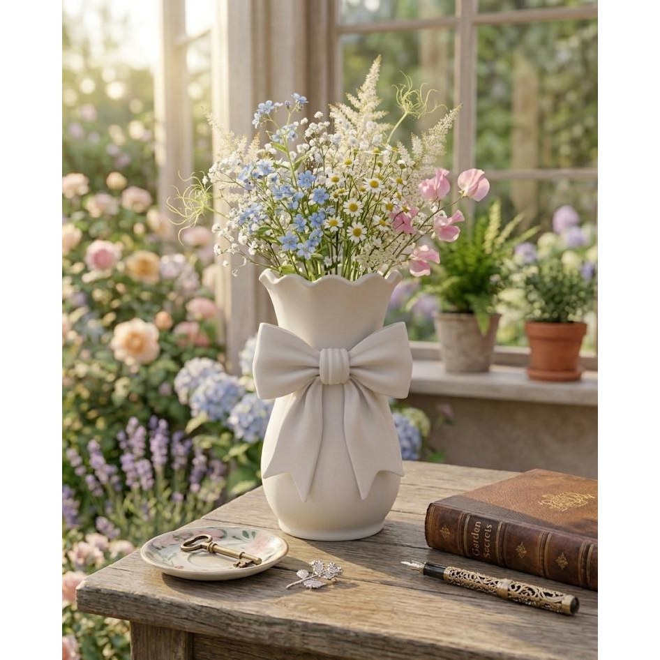 Vaso Decorativo Laço Grande Design Romântico Estilo Shabby Chic para Mesa e Sala