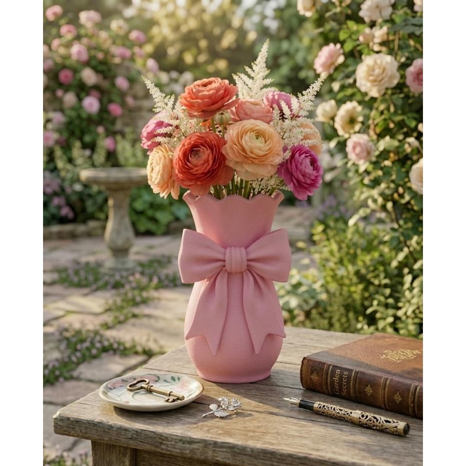 Vaso Decorativo Laço Grande Design Romântico Estilo Shabby Chic para Mesa e Sala