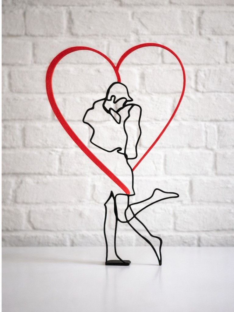 Escultura Casal Apaixonado Coração Decorativo 3D Minimalista Romântico Presente