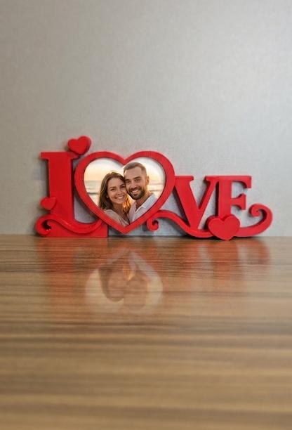 Porta Retrato LOVE Vermelho Decoração Romântica Presente Namorados Casamento Impressão 3D