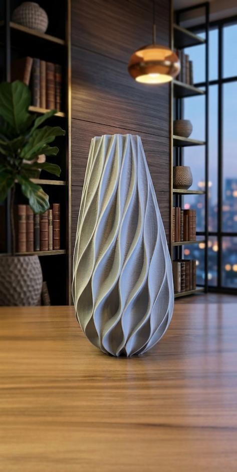 Vaso Decorativo Moderno Design Ondulado Texturizado Impressão 3D para Sala e Mesa