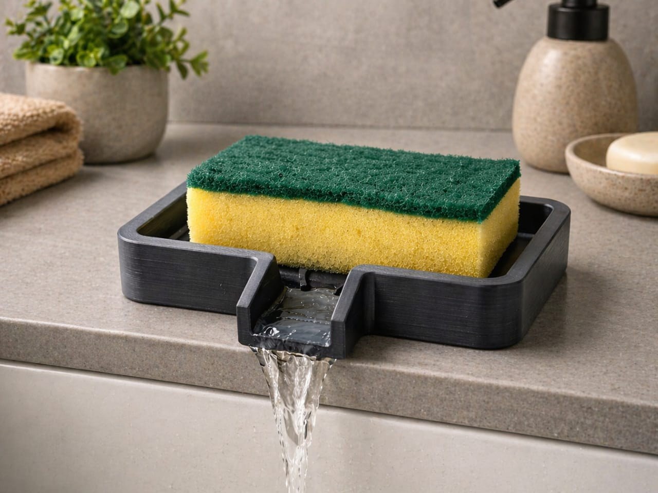 Kit Suporte Pia + Descanso Colher 3D Organizador Cozinha Escorredor Esponja Prático