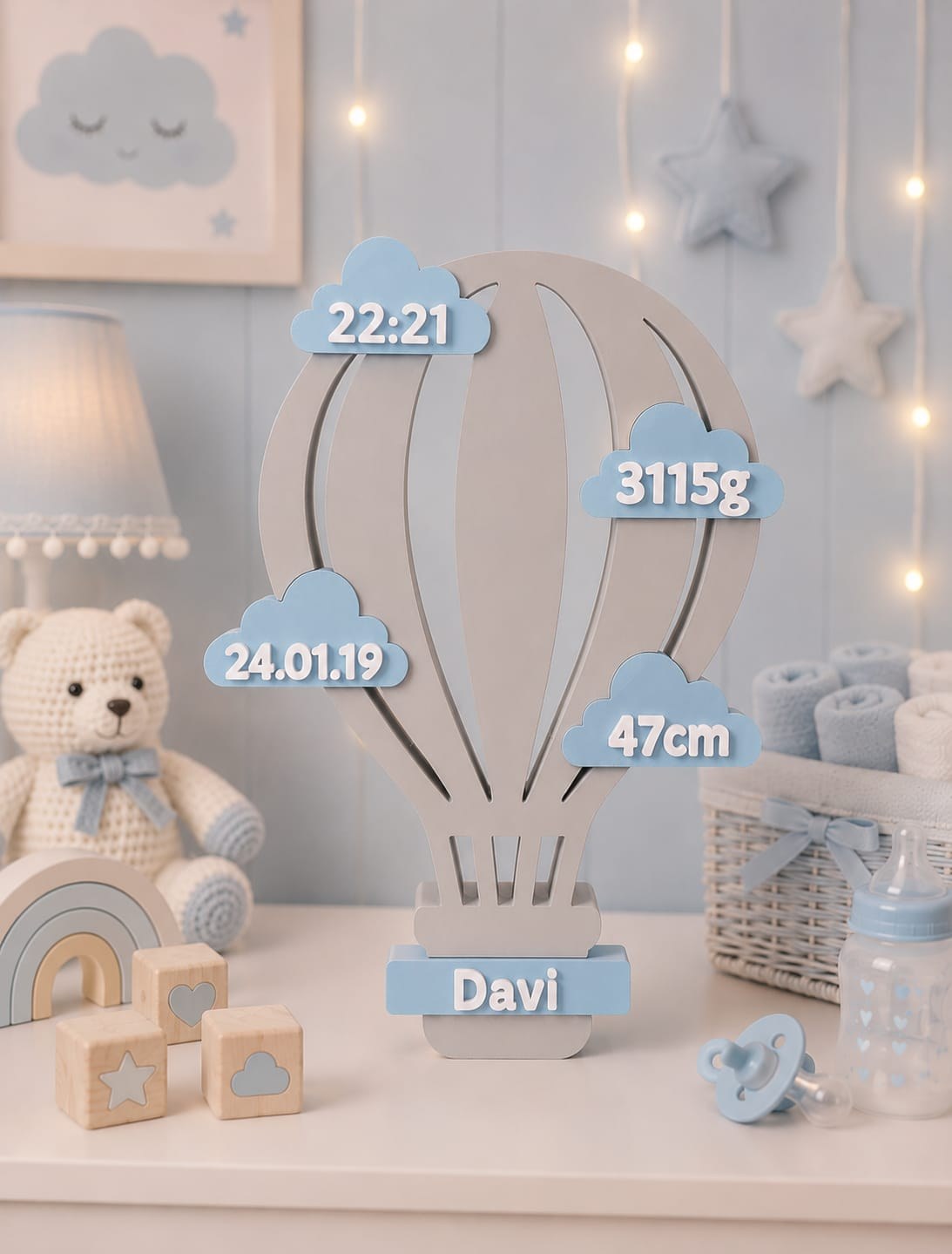Enfeite Balão de Ar Quente Personalizado Nascimento Bebê Decoração Quarto Maternidade
