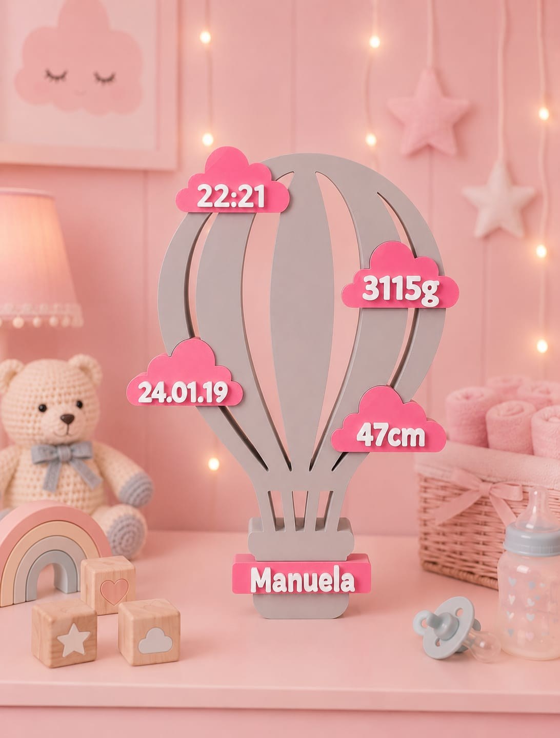 Enfeite Balão de Ar Quente Personalizado Nascimento Bebê Decoração Quarto Maternidade