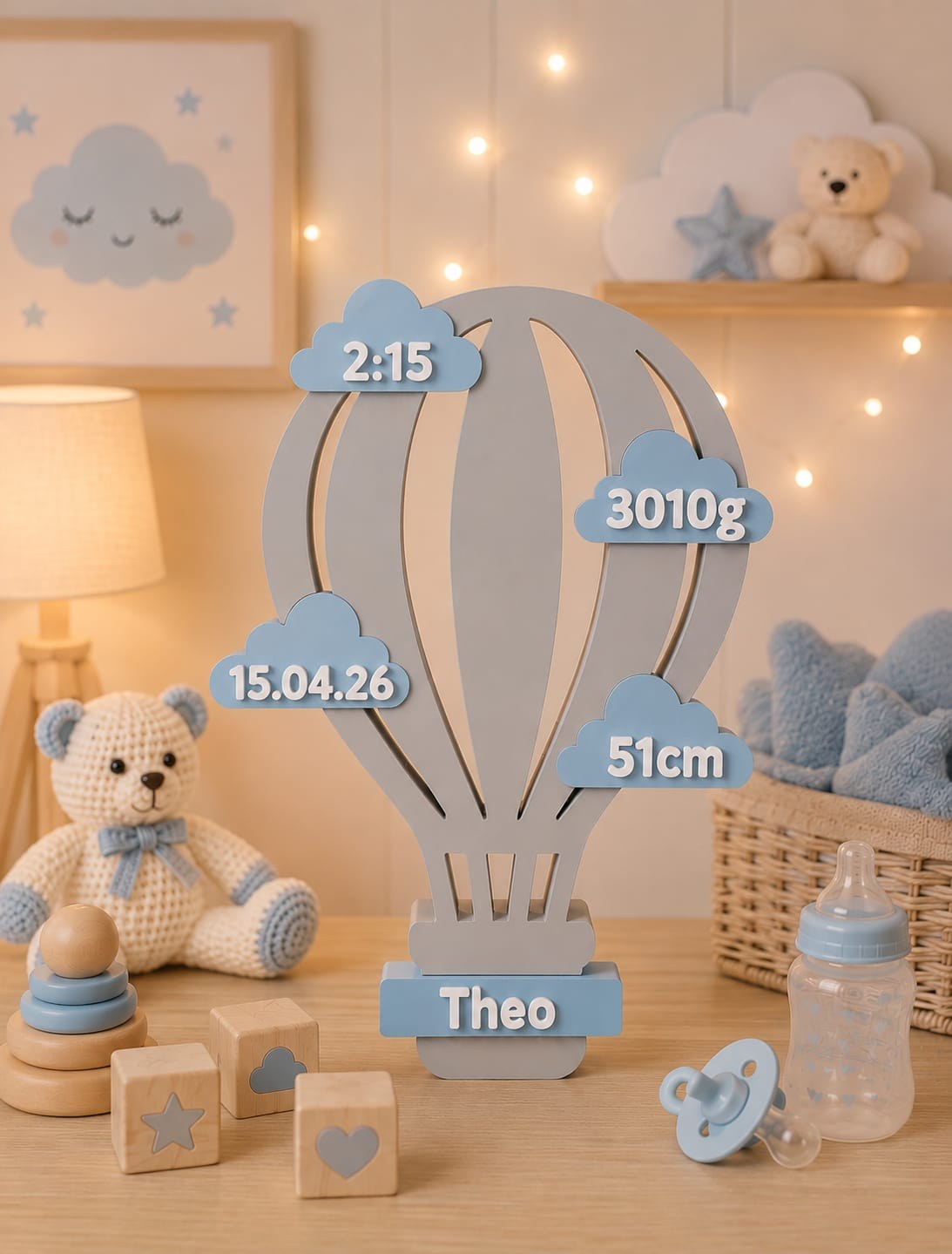 Enfeite Balão de Ar Quente Personalizado Nascimento Bebê Decoração Quarto Maternidade
