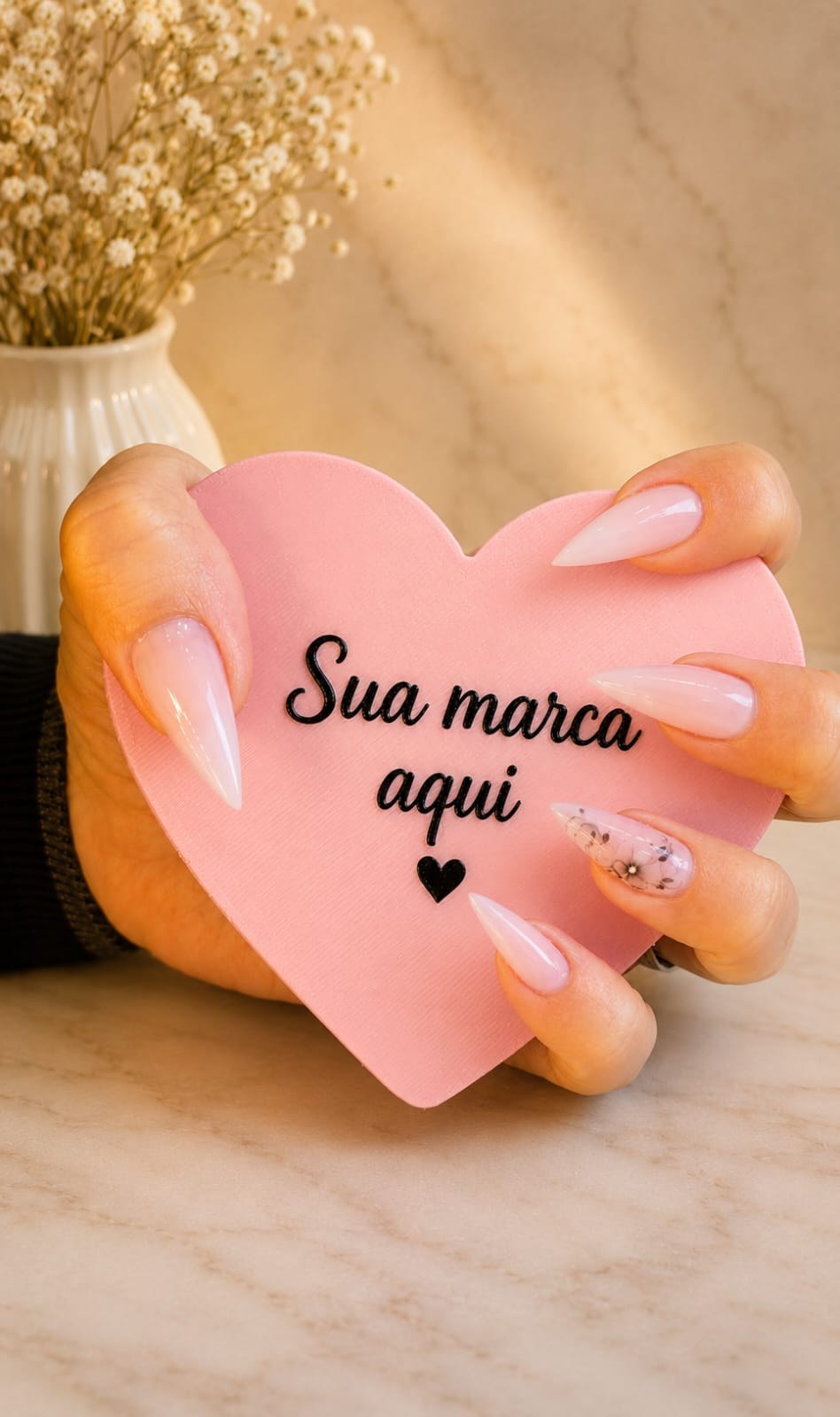 Placa Coração Personalizada com Sua Marca em 3D para Decoração de Salão e Esmalteria