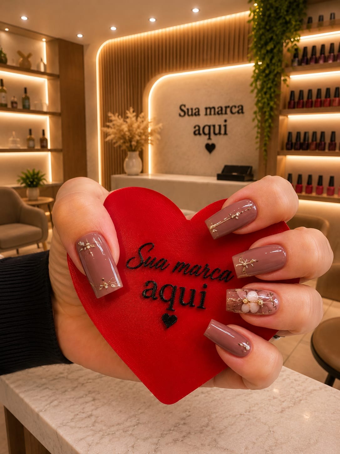 Placa Coração Personalizada com Sua Marca em 3D para Decoração de Salão e Esmalteria