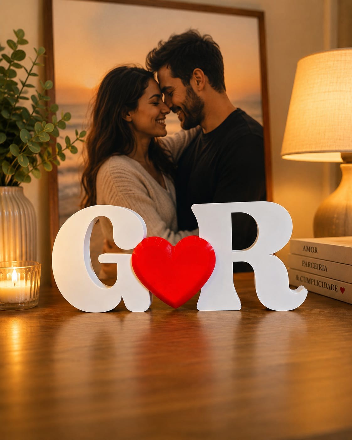 Letras Decorativas Iniciais Personalizadas com Coração 3D Presente Romântico Namorados