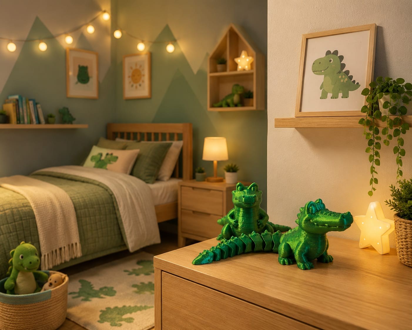 Estatueta Jacaré Flexível Articulado Impressão 3D Decoração Quarto Infantil Mesa