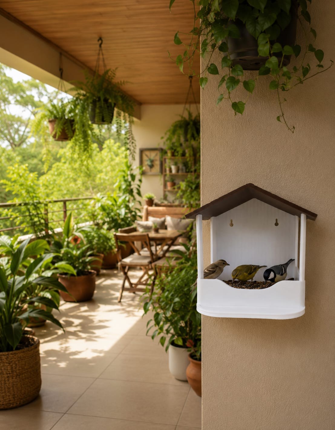 Comedouro para Pássaros Casa Rústica Design Moderno Alimentador de Aves Jardim Varanda