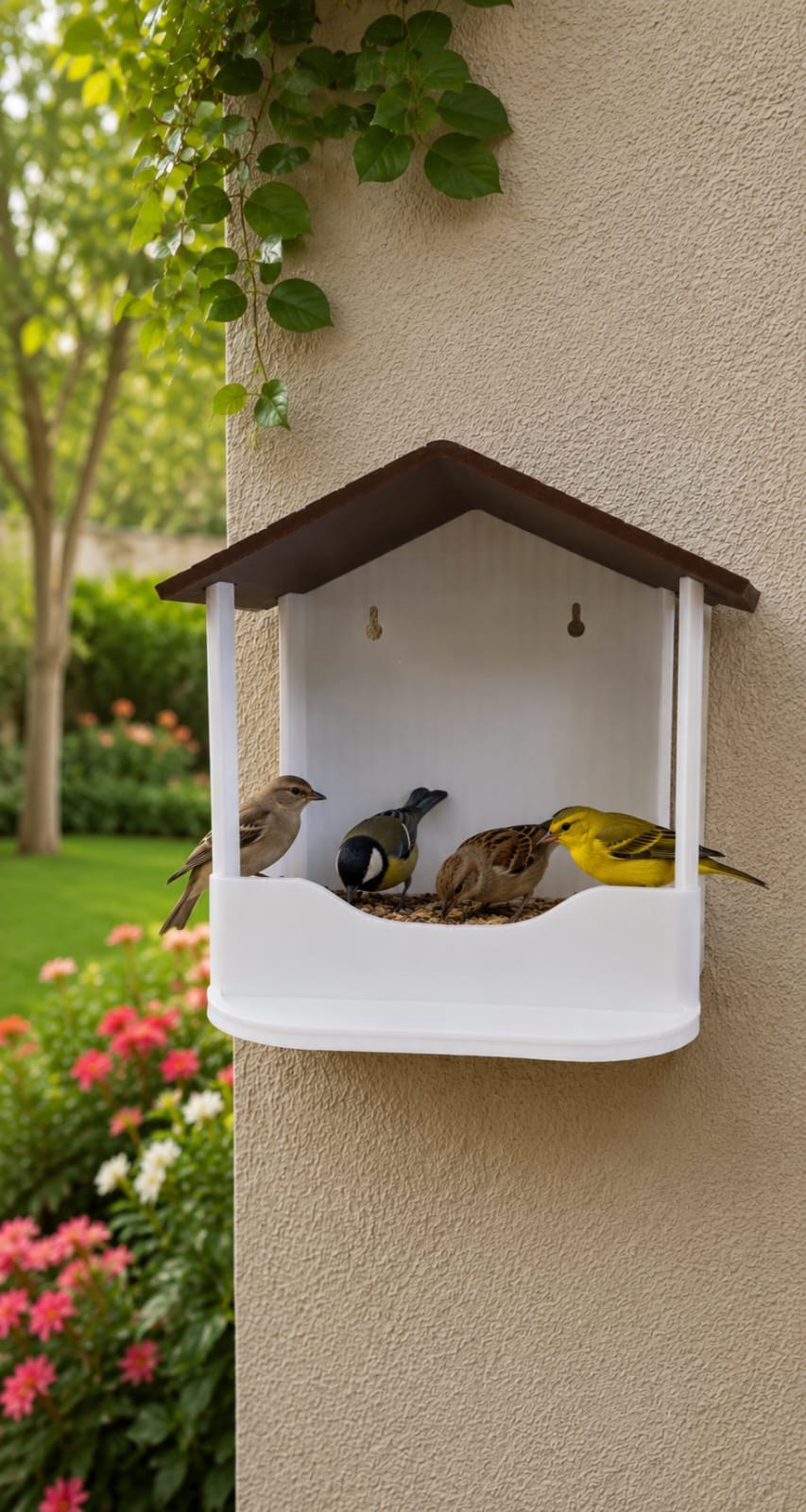 Comedouro para Pássaros Casa Rústica Design Moderno Alimentador de Aves Jardim Varanda