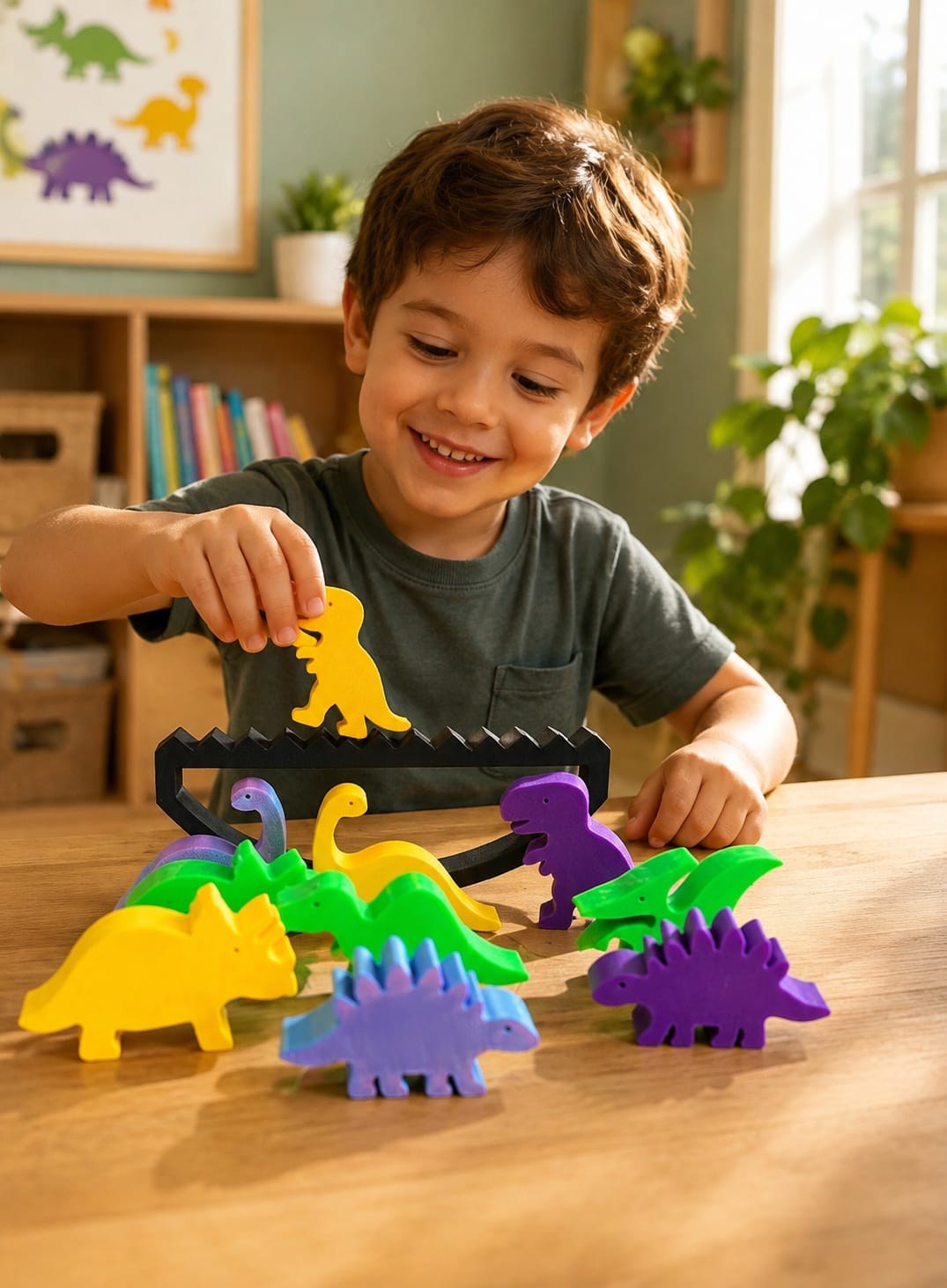 Jogo de Equilíbrio Dinossauros Coloridos Brinquedo Educativo Infantil Impressão 3D