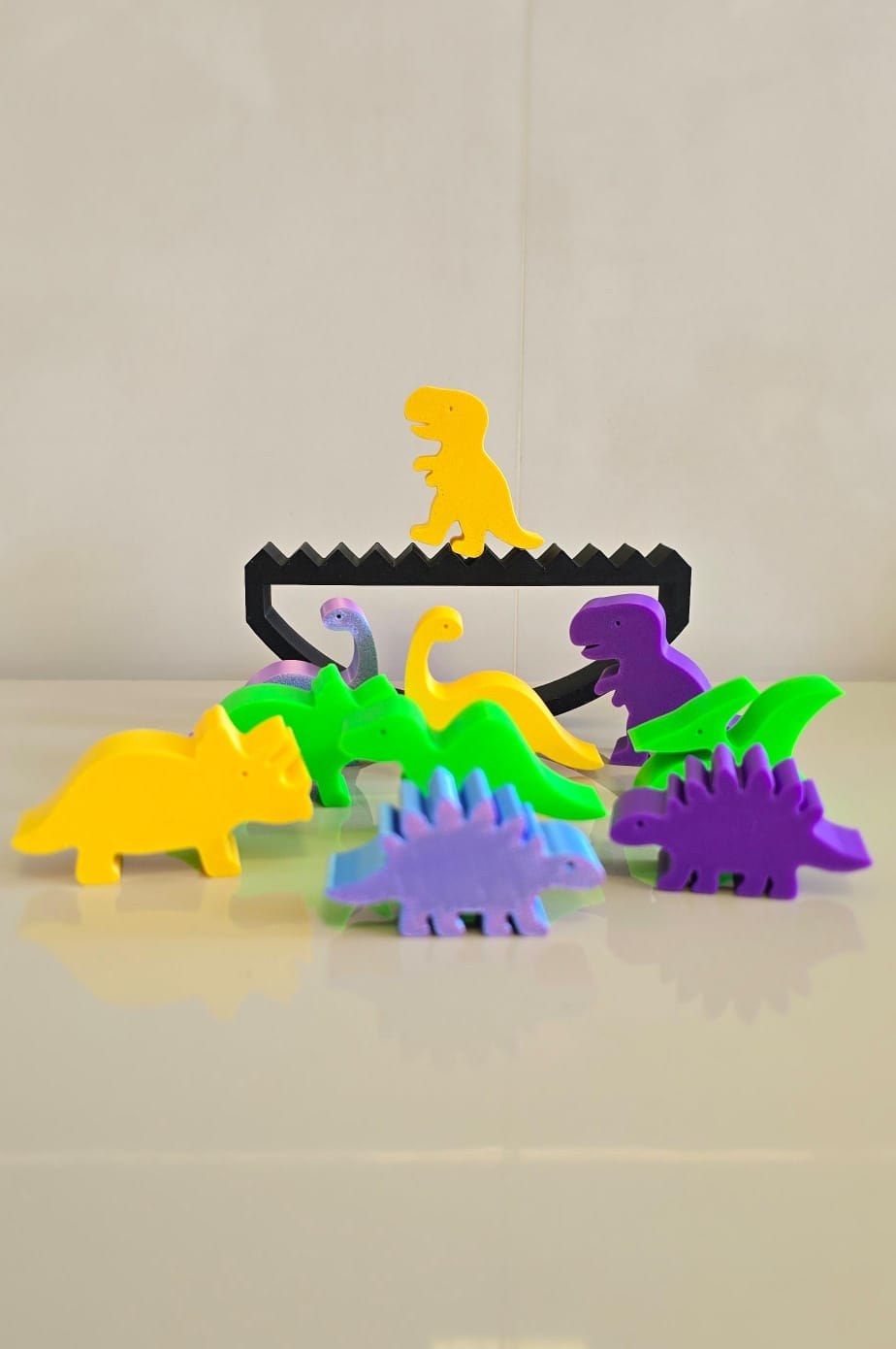 Jogo de Equilíbrio Dinossauros Coloridos Brinquedo Educativo Infantil Impressão 3D