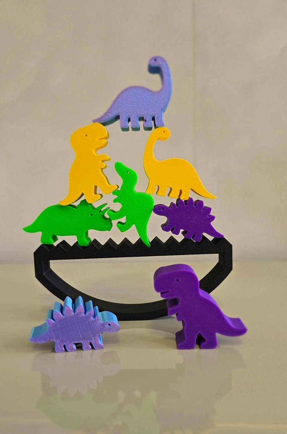 Jogo de Equilíbrio Dinossauros Coloridos Brinquedo Educativo Infantil Impressão 3D